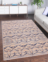 handmade Modern Kafkaz Blue Beige Hand Knotted RECTANGLE 100% WOOL area rug 6' x 9'