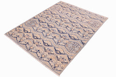 handmade Modern Kafkaz Blue Beige Hand Knotted RECTANGLE 100% WOOL area rug 6' x 9'