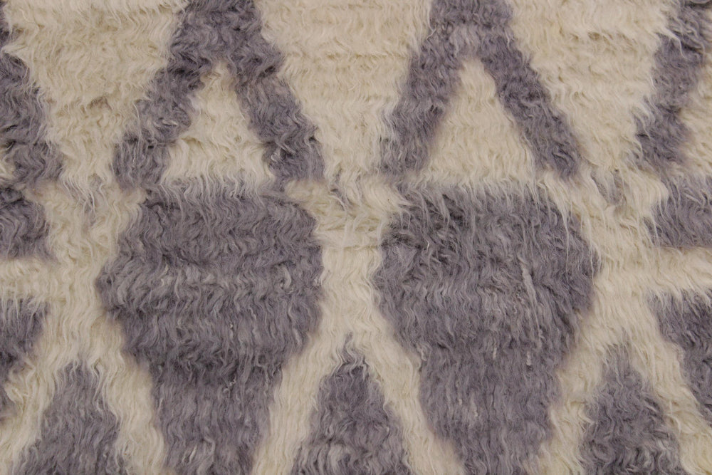 handmade Geometric Moroccan Ivory Grey Hand Knotted RECTANGLE 100% WOOL area rug 4' x 6'