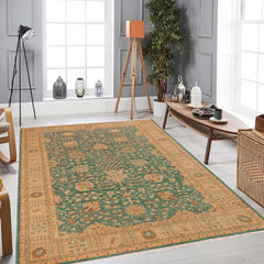 handmade Transitional Kafkaz Green Tan Hand Knotted RECTANGLE 100% WOOL area rug 10' x 14'