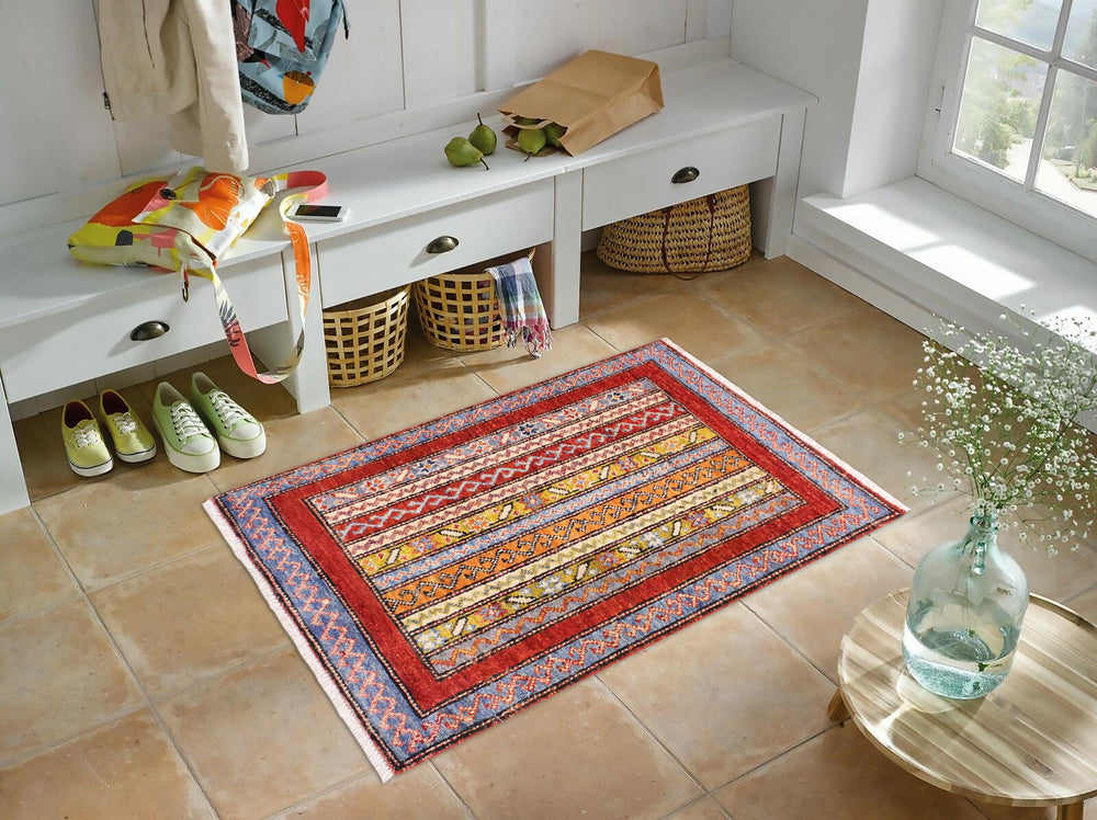 handmade Transitional Shawl Rust Blue Hand Knotted RECTANGLE 100% WOOL area rug 2x3