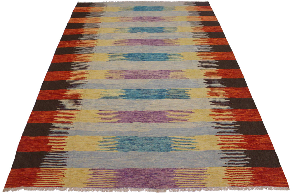 handmade Modern Kilim Blue Rust Hand-Woven RECTANGLE 100% WOOL area rug 8x10