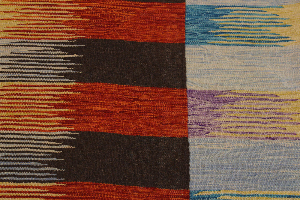 handmade Modern Kilim Blue Rust Hand-Woven RECTANGLE 100% WOOL area rug 8x10