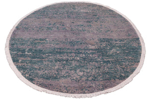 handmade Modern Round Kafkaz Green Grey Hand Knotted ROUND WOOL&SILK area rug 6' x 6'