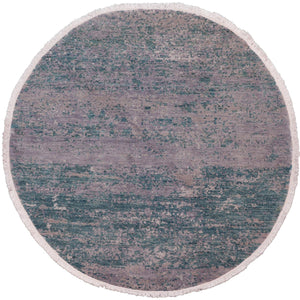 handmade Modern Round Kafkaz Green Grey Hand Knotted ROUND WOOL&SILK area rug 6' x 6'
