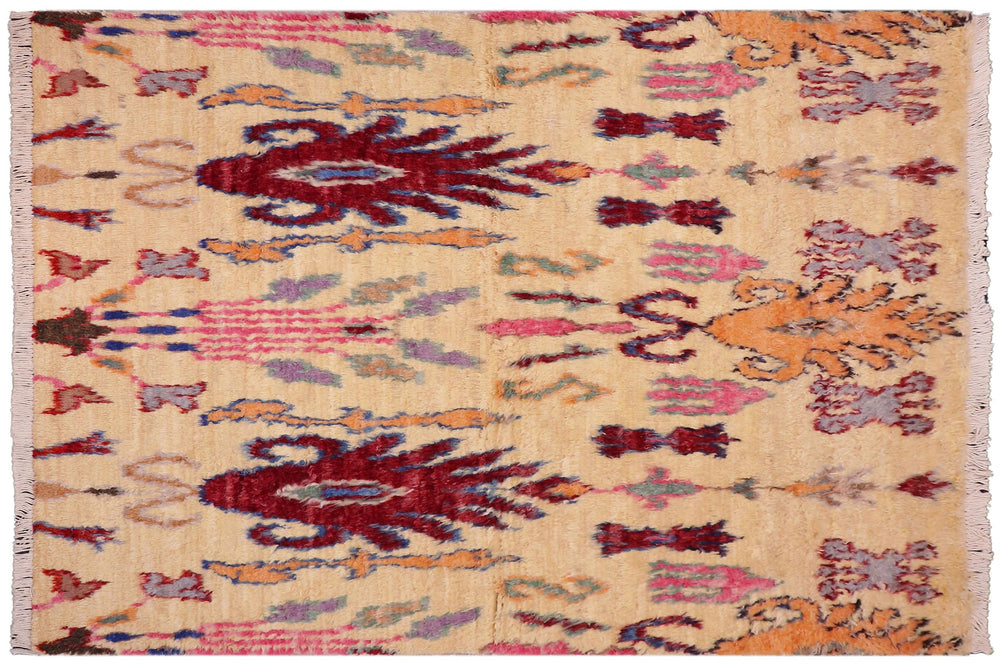 handmade Geometric Moroccan Lt. Gold Red Hand Knotted RECTANGLE 100% WOOL area rug 5' x 7'