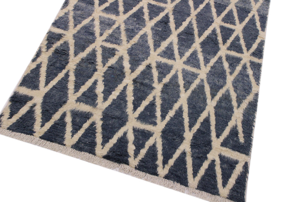 handmade Geometric Moroccan Grey Ivory Hand Knotted RECTANGLE 100% WOOL area rug 5' x 8'