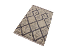 handmade Geometric Moroccan Ivory Grey Hand Knotted RECTANGLE 100% WOOL area rug 4' x 6'