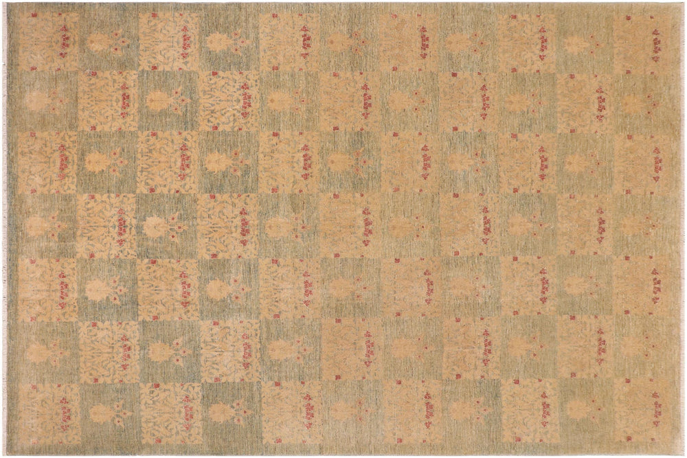handmade Modern Kafkaz Blue Beige Hand Knotted RECTANGLE 100% WOOL area rug 10' x 13'