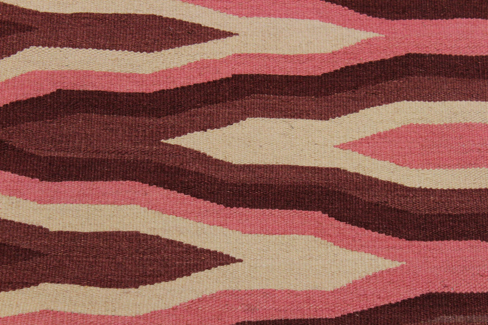 handmade Modern Kilim Ivory Pink Hand-Woven RECTANGLE 100% WOOL area rug 4x6