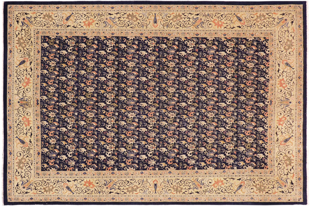 handmade Transitional Kafkaz Blue Gold Hand Knotted RECTANGLE 100% WOOL area rug 10' x 14'