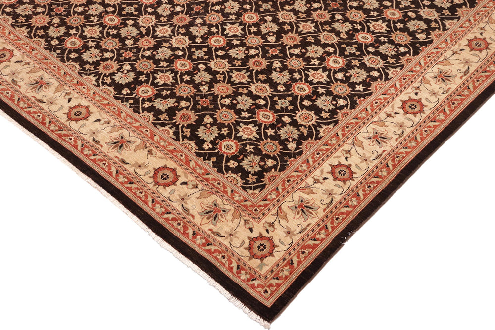 handmade Transitional Kafkaz Brown Beige Hand Knotted RECTANGLE 100% WOOL area rug 10' x 14'