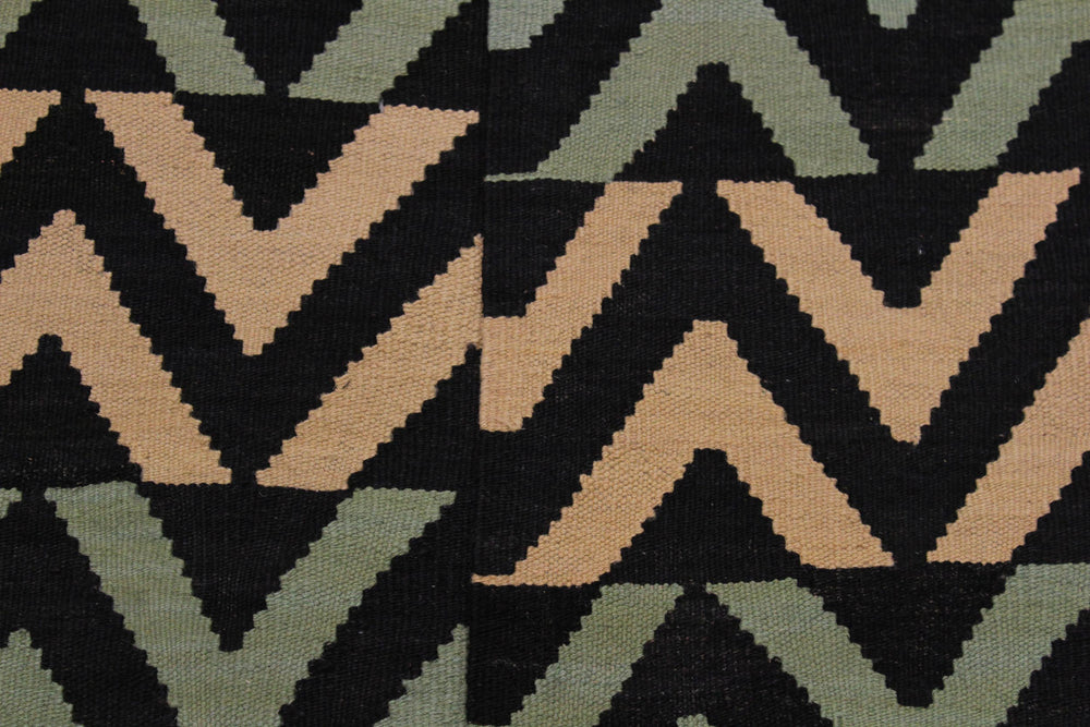 handmade Modern Kilim Black Blue Hand-Woven RECTANGLE 100% WOOL area rug 4x6