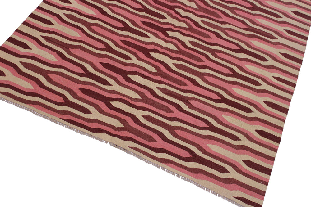 handmade Modern Kilim Ivory Pink Hand-Woven RECTANGLE 100% WOOL area rug 6x9