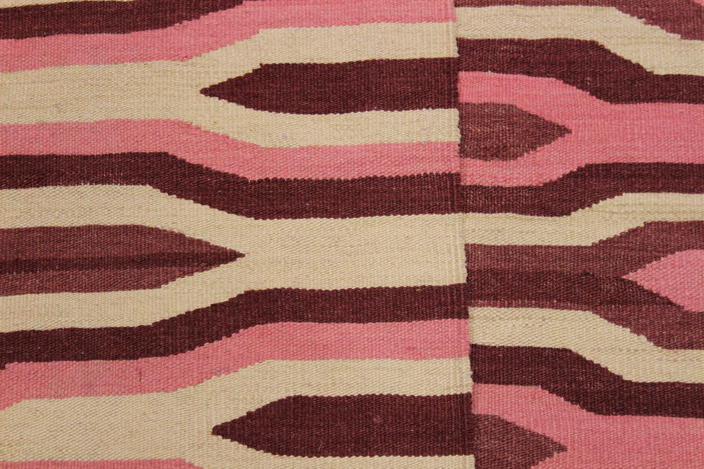 handmade Modern Kilim Ivory Pink Hand-Woven RECTANGLE 100% WOOL area rug 6x9
