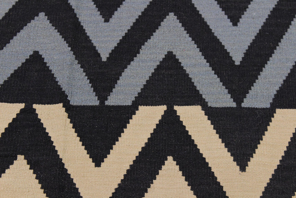 handmade Modern Kilim Black Ivory Hand-Woven RECTANGLE 100% WOOL area rug 8x10