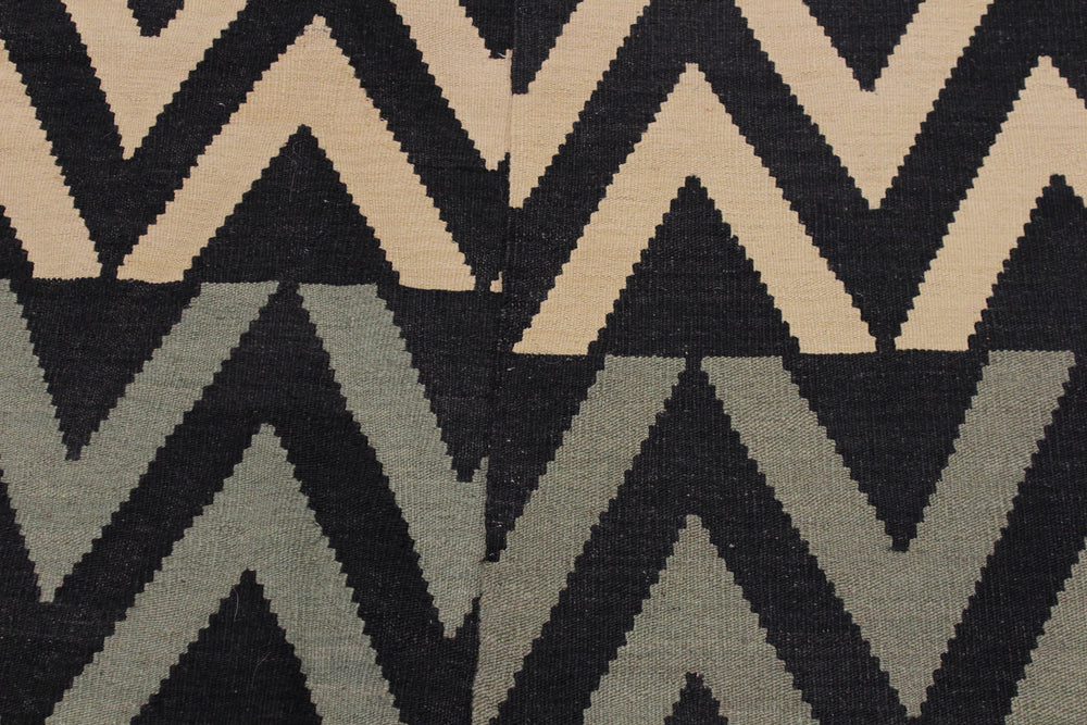 handmade Modern Kilim Black Ivory Hand-Woven RECTANGLE 100% WOOL area rug 8x10
