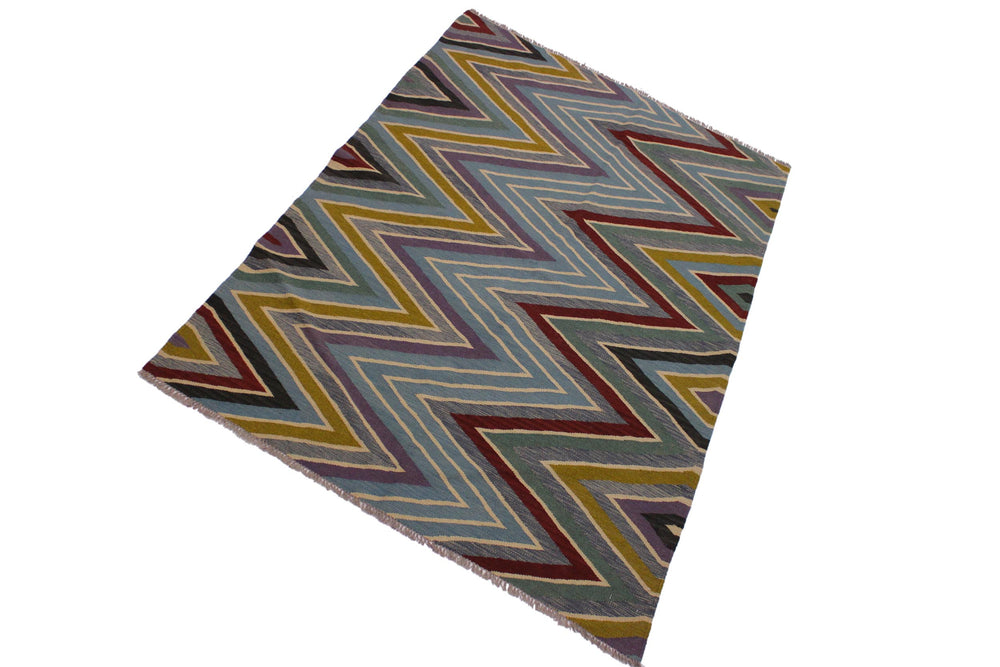 handmade Modern Kilim Grey Red Hand-Woven RECTANGLE 100% WOOL area rug 5x7