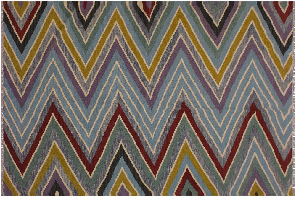 handmade Modern Kilim Grey Red Hand-Woven RECTANGLE 100% WOOL area rug 5x7