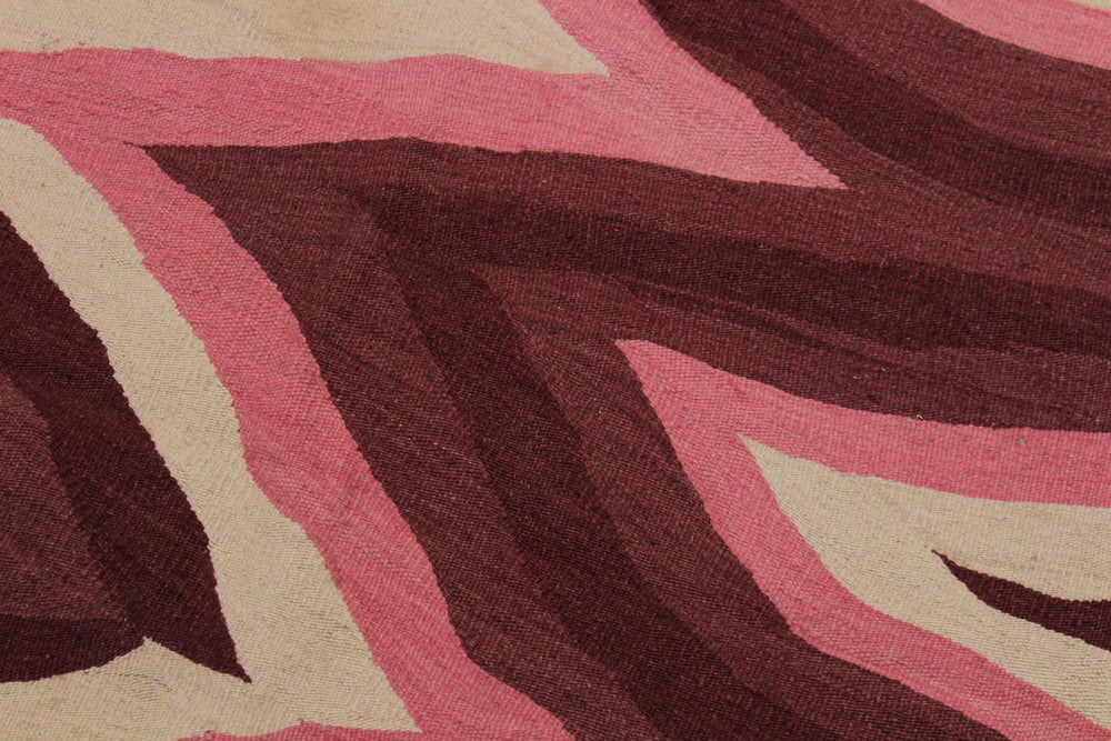 handmade Modern Kilim Red Pink Hand-Woven RECTANGLE 100% WOOL area rug 4x6