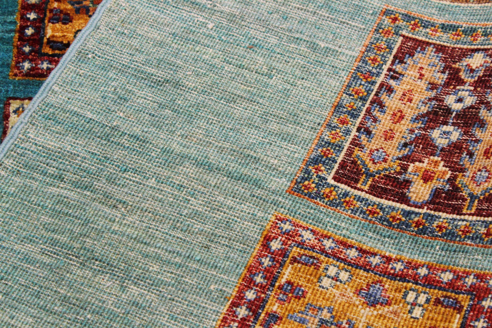 handmade Geometric Kurjean Green Rust Hand Knotted RECTANGLE 100% WOOL area rug 4x6