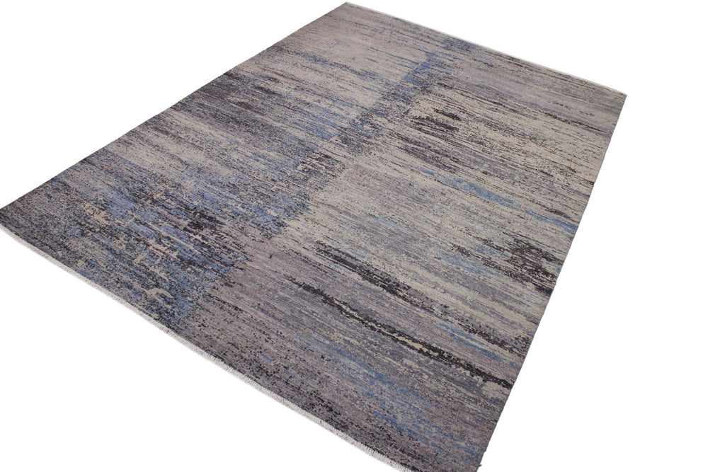 handmade Modern Kafkaz Grey Blue Hand Knotted RECTANGLE 100% WOOL area rug 10' x 14'