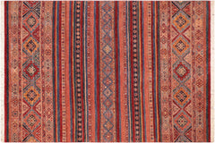 handmade Geometric Kurjean Red Blue Hand Knotted RECTANGLE 100% WOOL area rug 7x10