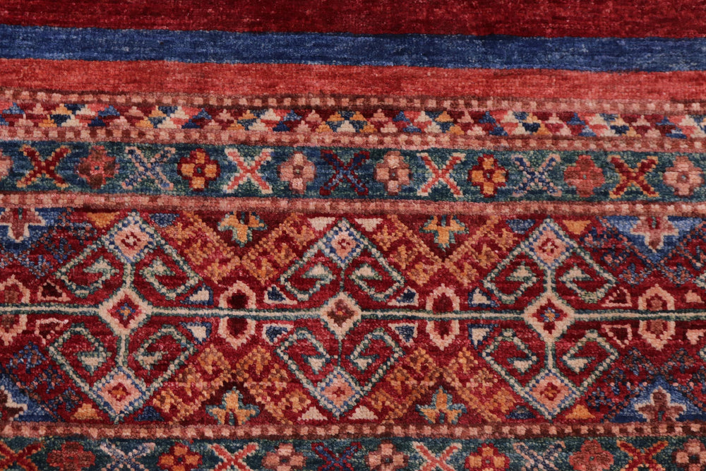 handmade Geometric Kurjean Red Blue Hand Knotted ROUND 100% WOOL area rug 4x4