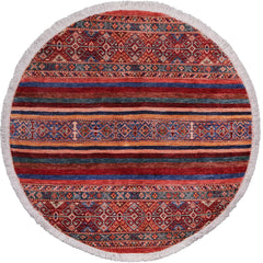 handmade Geometric Kurjean Red Blue Hand Knotted ROUND 100% WOOL area rug 4x4