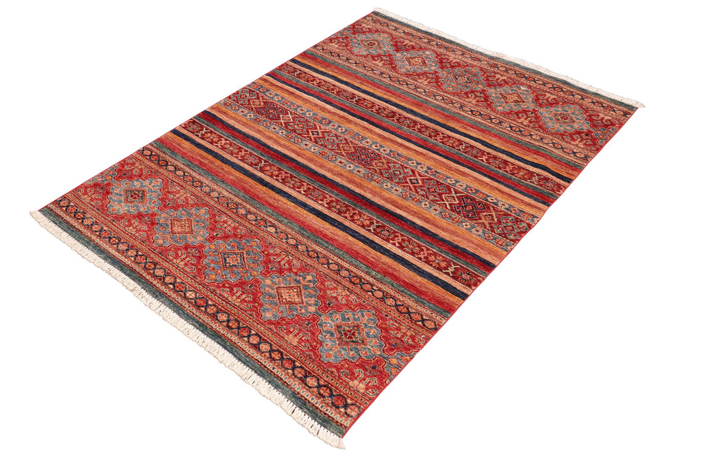 handmade Geometric Kurjean Red Blue Hand Knotted RECTANGLE 100% WOOL area rug 4x6
