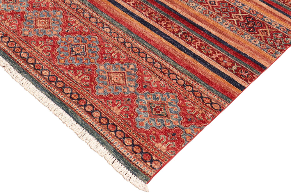 handmade Geometric Kurjean Red Blue Hand Knotted RECTANGLE 100% WOOL area rug 4x6