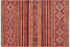 handmade Geometric Kurjean Red Blue Hand Knotted RECTANGLE 100% WOOL area rug 4x6