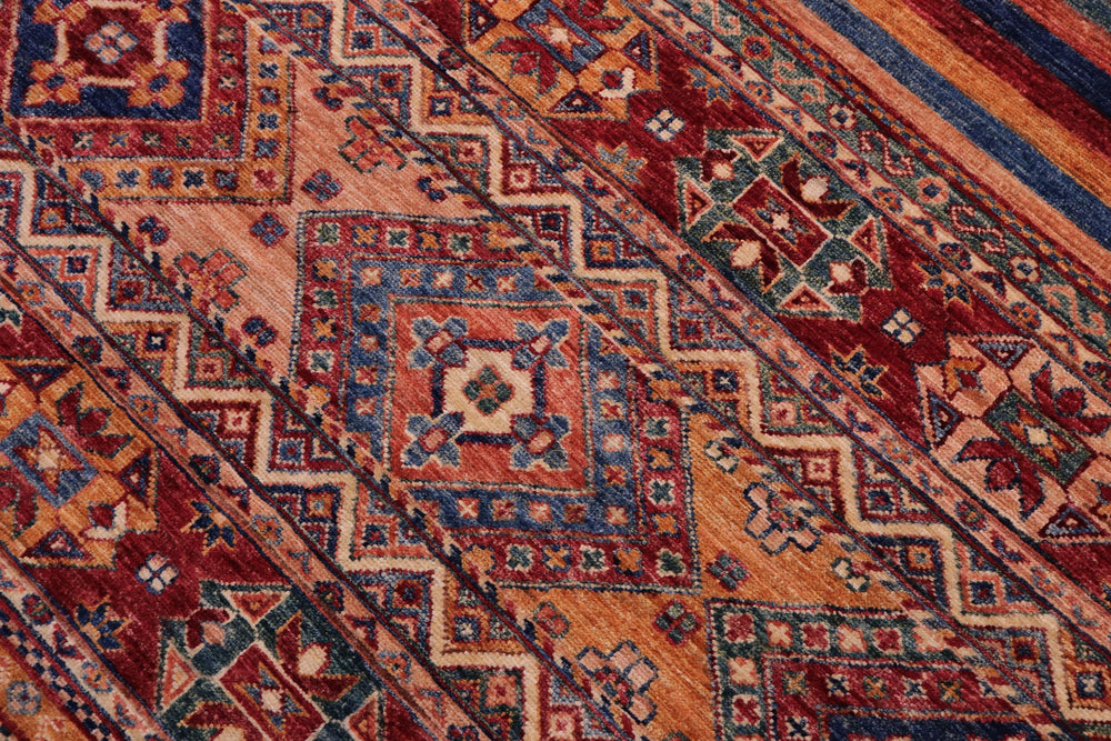 handmade Geometric Kurjean Gold Red Hand Knotted RECTANGLE 100% WOOL area rug 6x8