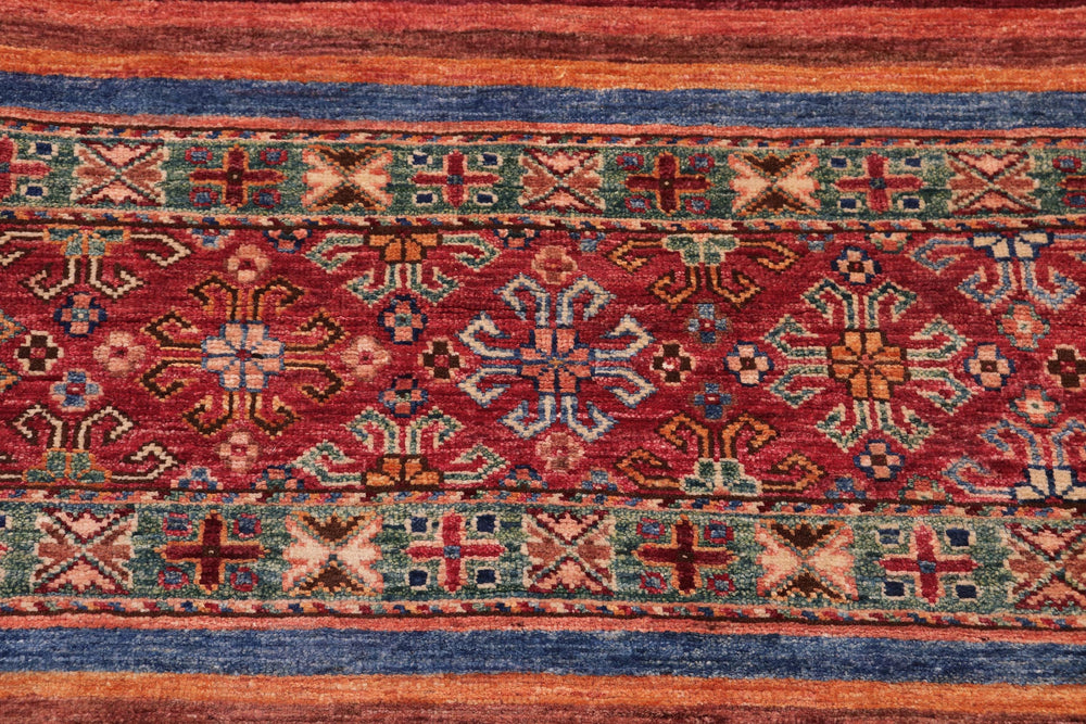 handmade Geometric Kurjean Red Blue Hand Knotted RECTANGLE 100% WOOL area rug 5x6