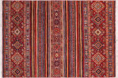 handmade Geometric Kurjean Red Blue Hand Knotted RECTANGLE 100% WOOL area rug 5x7