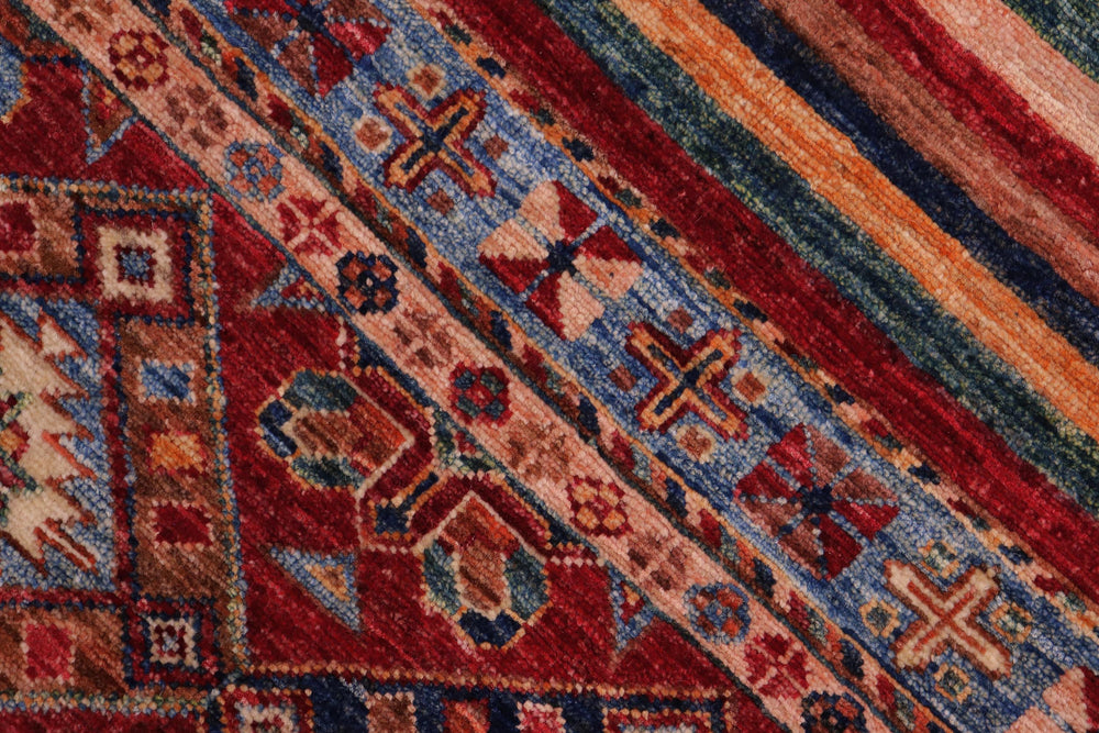 handmade Geometric Kurjean Red Blue Hand Knotted RECTANGLE 100% WOOL area rug 5x7