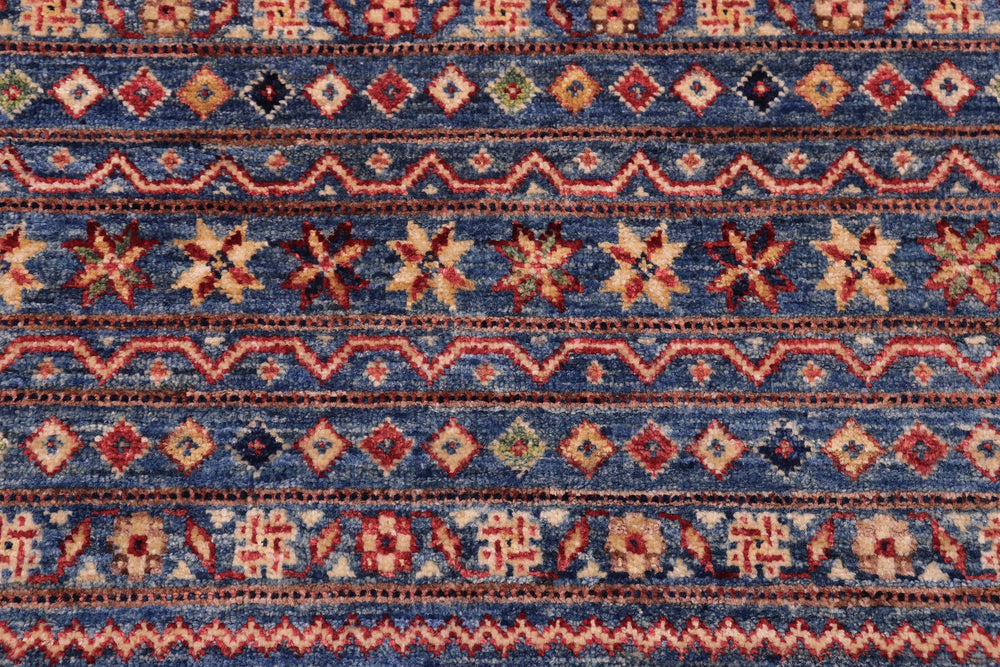 handmade Geometric Kurjean Blue Beige Hand Knotted RECTANGLE 100% WOOL area rug 5x7