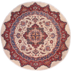 handmade Geometric Kurjean Beige Red Hand Knotted ROUND 100% WOOL area rug 10x10