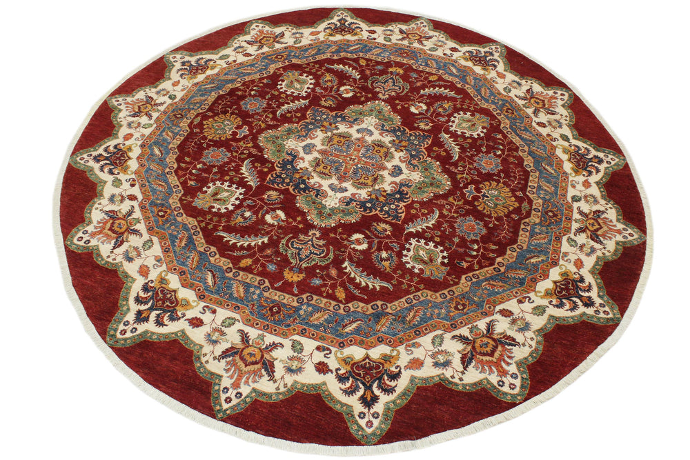 handmade Geometric Kurjean Red Beige Hand Knotted ROUND 100% WOOL area rug 10x10