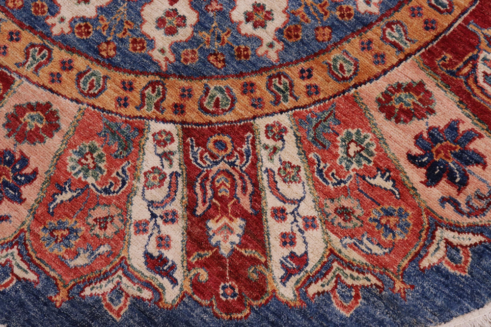handmade Geometric Kurjean Blue Red Hand Knotted ROUND 100% WOOL area rug 5x5
