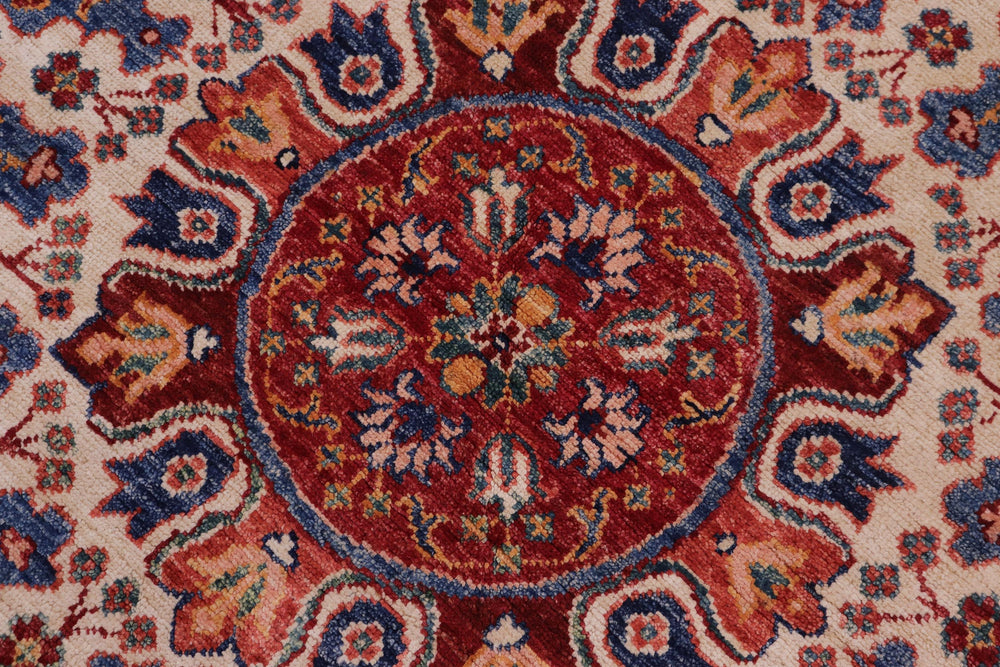 handmade Geometric Kurjean Blue Red Hand Knotted ROUND 100% WOOL area rug 5x5