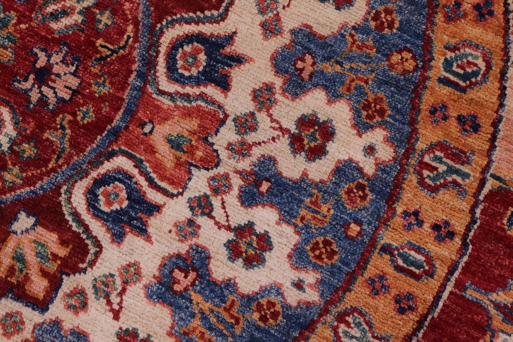 handmade Geometric Kurjean Blue Red Hand Knotted ROUND 100% WOOL area rug 5x5