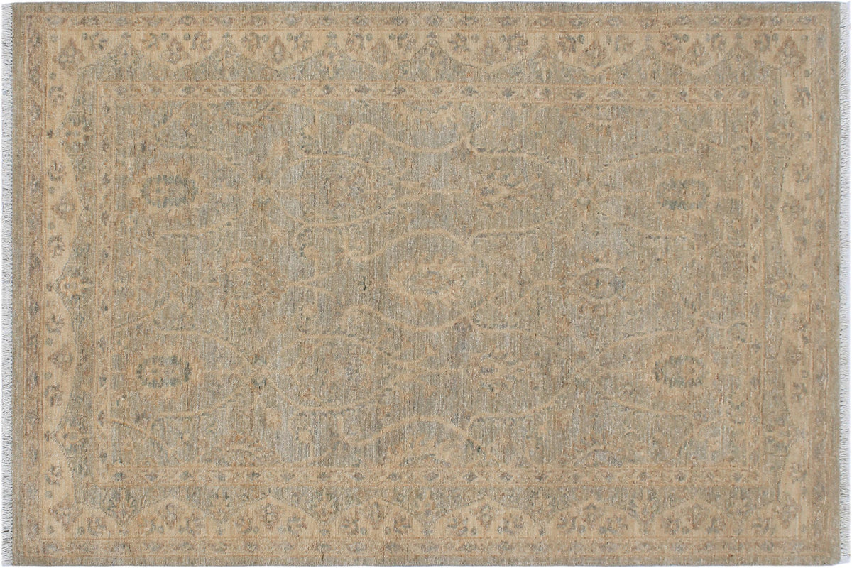 handmade Transitional Kafkaz Gray Beige Hand Knotted RECTANGLE 100% WOOL area rug 4' x 6'