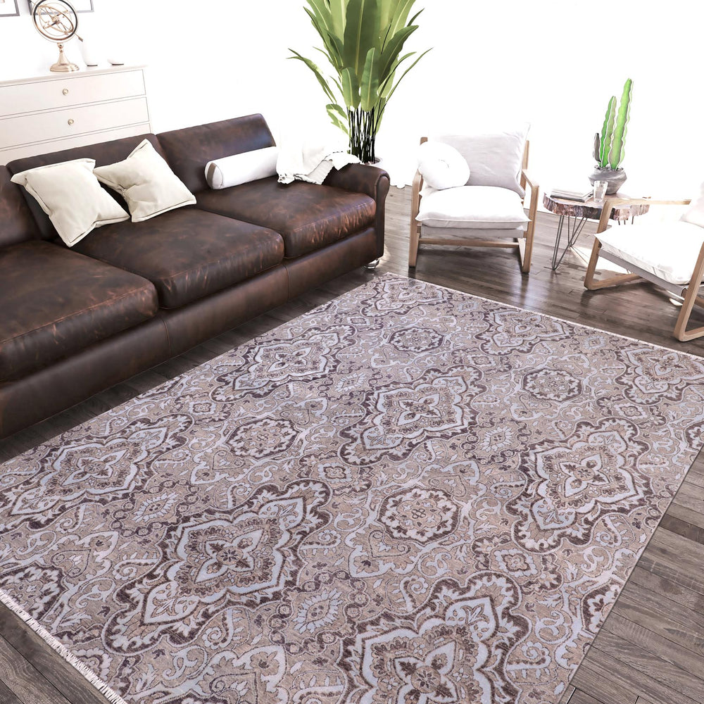 handmade Modern Kafkaz Gray Lt. Blue Hand Knotted RECTANGLE WOOL&SILK area rug 8' x 10'