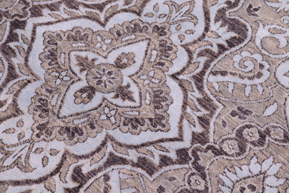 handmade Modern Kafkaz Gray Lt. Blue Hand Knotted RECTANGLE WOOL&SILK area rug 8' x 10'
