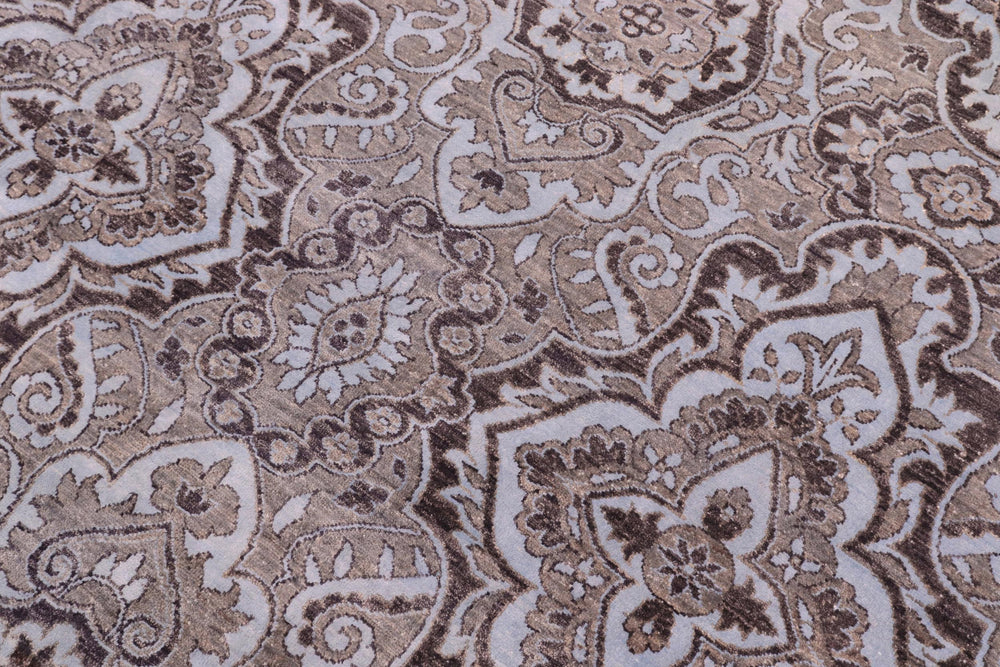 handmade Modern Kafkaz Gray Lt. Blue Hand Knotted RECTANGLE WOOL&SILK area rug 8' x 10'