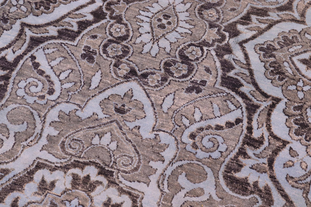 handmade Modern Kafkaz Gray Lt. Blue Hand Knotted RECTANGLE WOOL&SILK area rug 8' x 10'