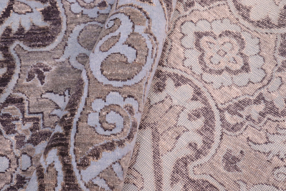 handmade Modern Kafkaz Gray Lt. Blue Hand Knotted RECTANGLE WOOL&SILK area rug 8' x 10'