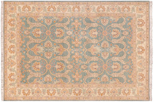 handmade Transitional Kafkaz Green Beige Hand Knotted RECTANGLE 100% WOOL area rug 5' x 7'