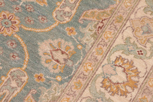 handmade Transitional Kafkaz Green Beige Hand Knotted RECTANGLE 100% WOOL area rug 5' x 7'